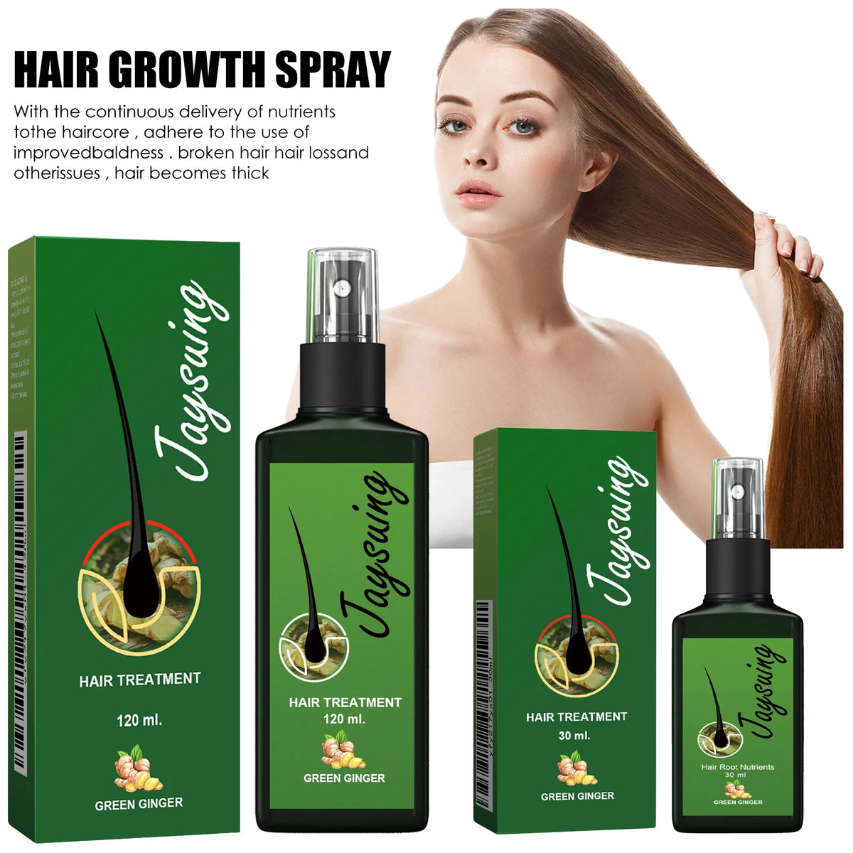 Ginger Hair Growth Serum Spray Scalp Treatment Nourish Hair Root Strengthen Prevent Loss Repair Follicle Smooth Essence Nutrient
