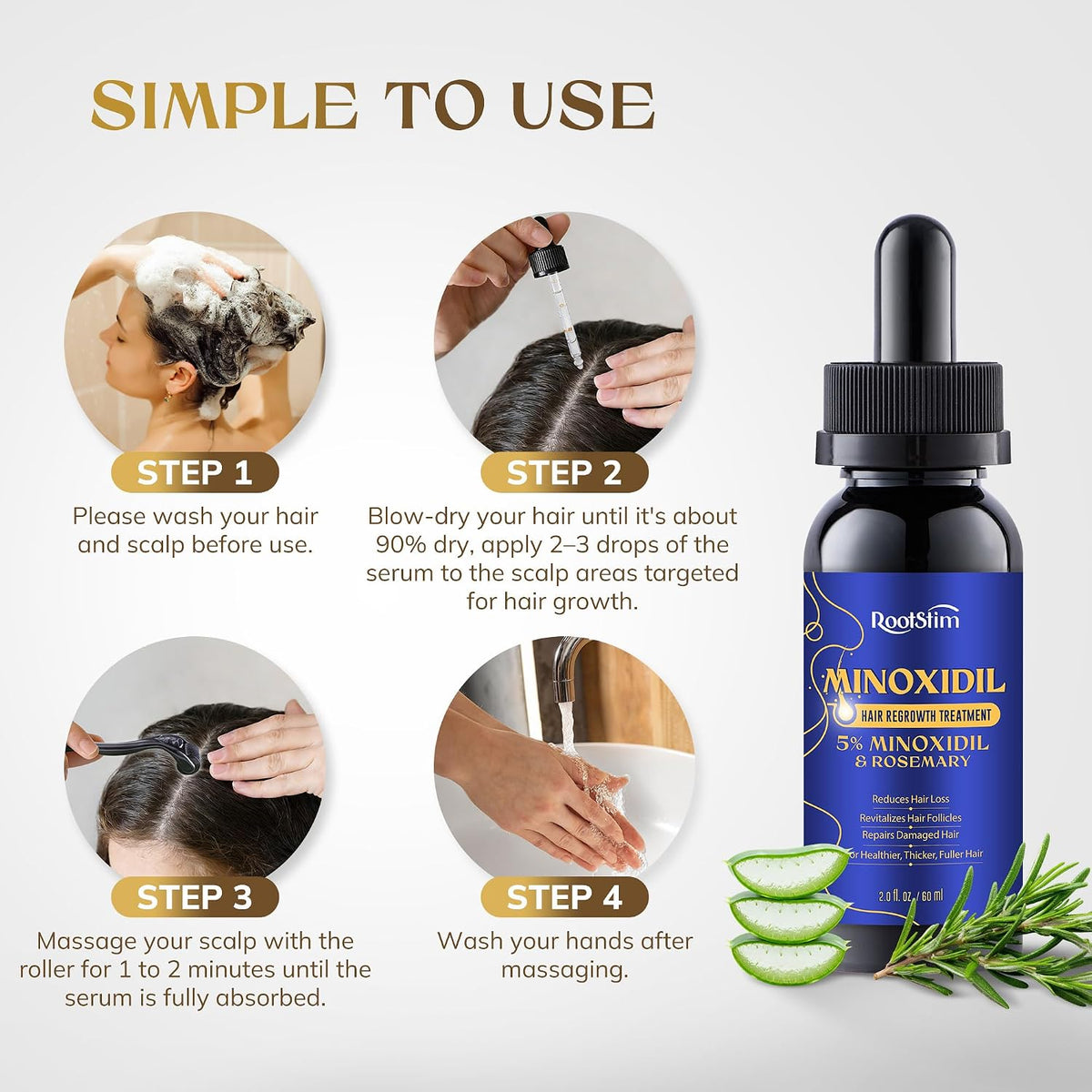 5% Minoxidil Hair Growth Serum for Men Women, with Rosemary &Biotin, Hair Loss Treatment Extract Support Thicker Fuller Healthier Hair Texture - 2 Fl Oz