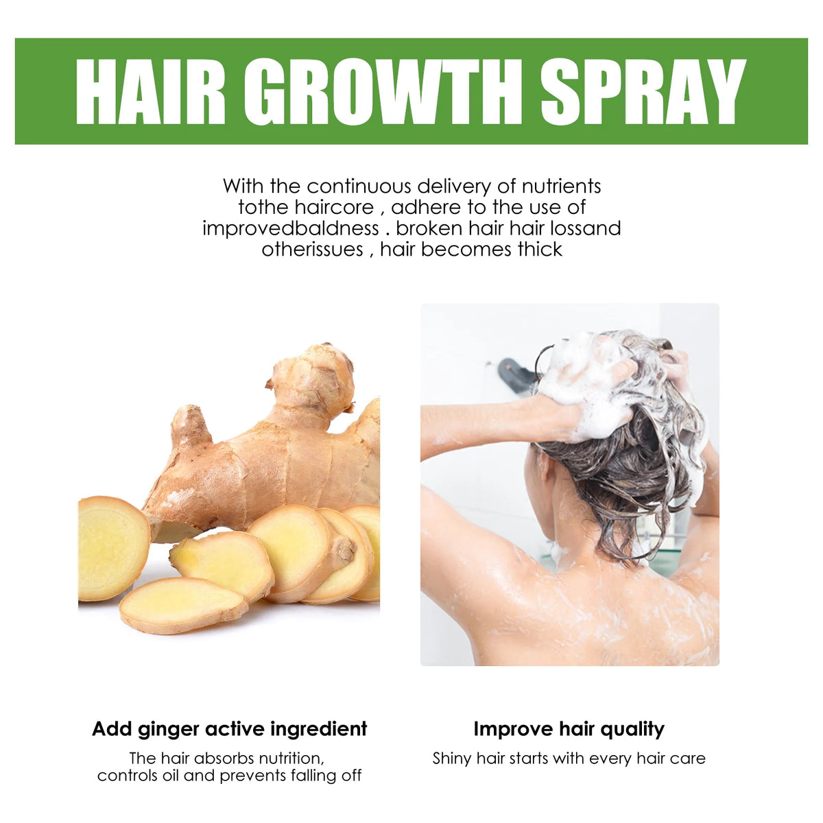 Ginger Hair Growth Serum Spray Scalp Treatment Nourish Hair Root Strengthen Prevent Loss Repair Follicle Smooth Essence Nutrient