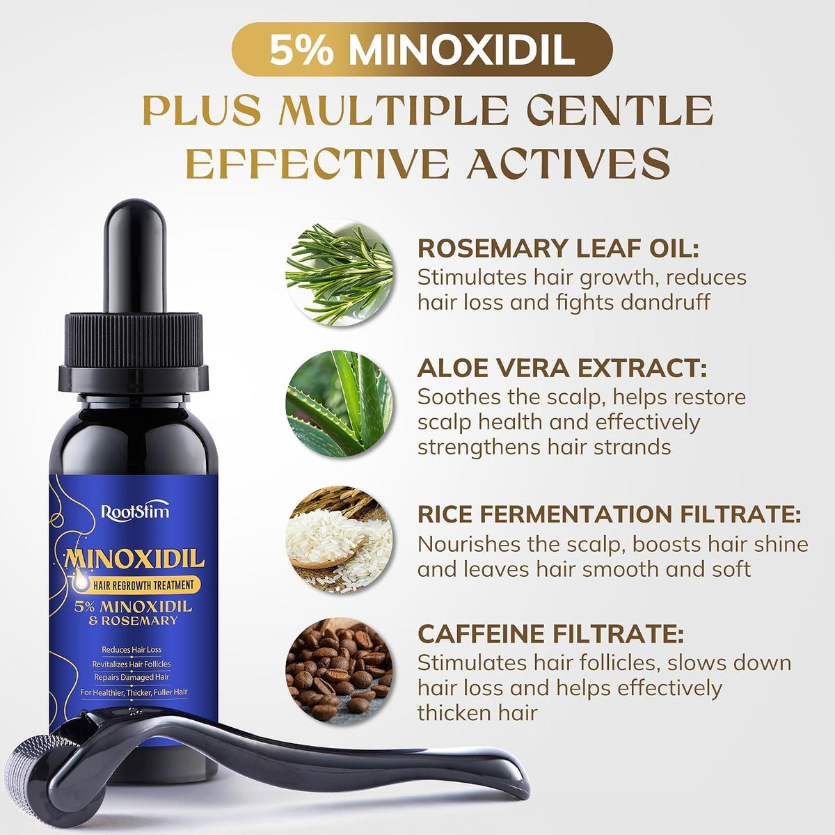5% Minoxidil Hair Growth Serum for Men Women, with Rosemary &Biotin, Hair Loss Treatment Extract Support Thicker Fuller Healthier Hair Texture - 2 Fl Oz